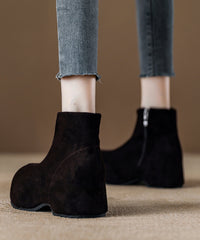 Fashion Splicing Coffee Platform Boots Black Suede