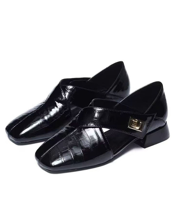 Wine Red Cowhide Leather Splicing Sandals Hollow Out