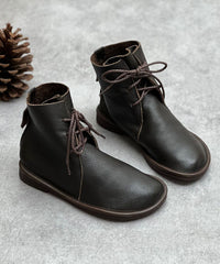 Boutique Lace Up Boots Coffee Cowhide Leather Shelsea