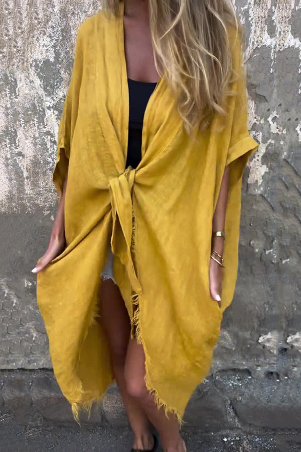 Solid Color Loose Knotted Casual Kimono
