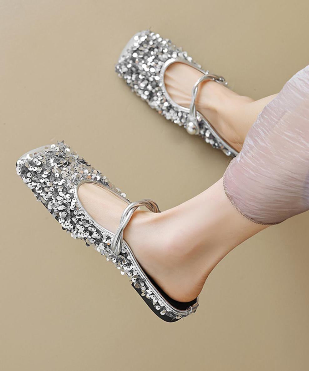 Black Sequins Buckle Strap Splicing Slide Sandals