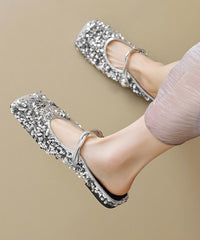 Black Sequins Buckle Strap Splicing Slide Sandals