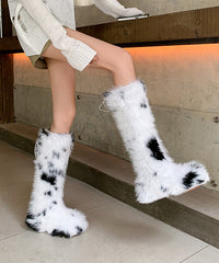 Stylish White Fuzzy Fur Fluffy Splicing Platform Boots