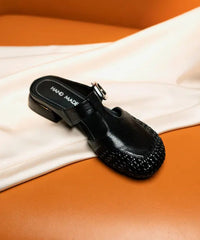 Silver Cowhide Leather Splicing Hollow Out Slide Sandals