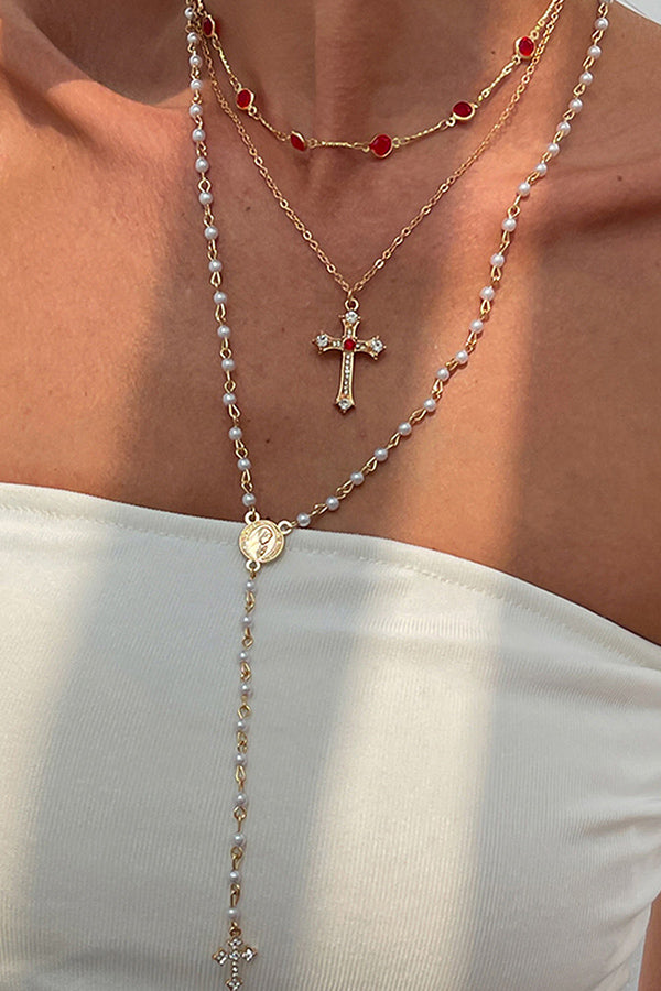 Diamond Cross Chain Elegant Multi-layered Necklace