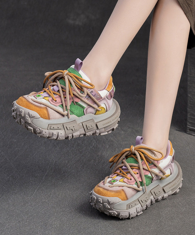 Yellow Suede Breathable Mesh Splicing Flat Feet Shoes