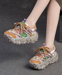 Yellow Suede Breathable Mesh Splicing Flat Feet Shoes