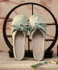 Retro Splicing Chunky White Satin Embroidered Slide Sandals