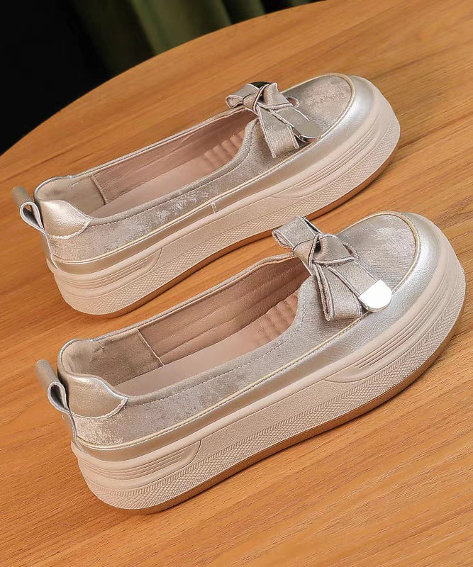 Apricot Comfortable Splicing Bow Casual Platform Shoes