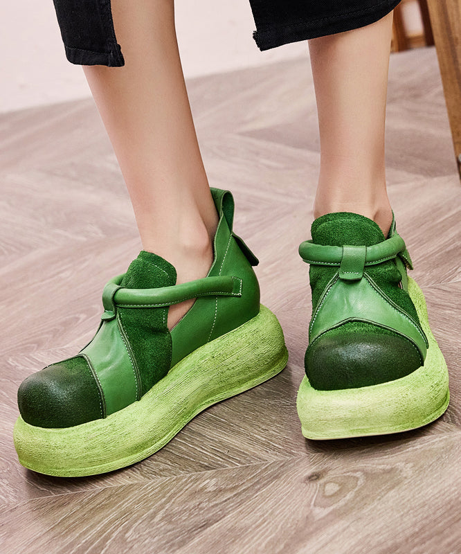 Original Handmade Green Cowhide Leather Splicing Platform Shoes