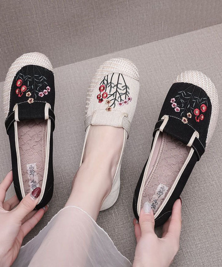 Casual Beige Embroideried Flat Shoes For Splicing Flat Feet Shoes