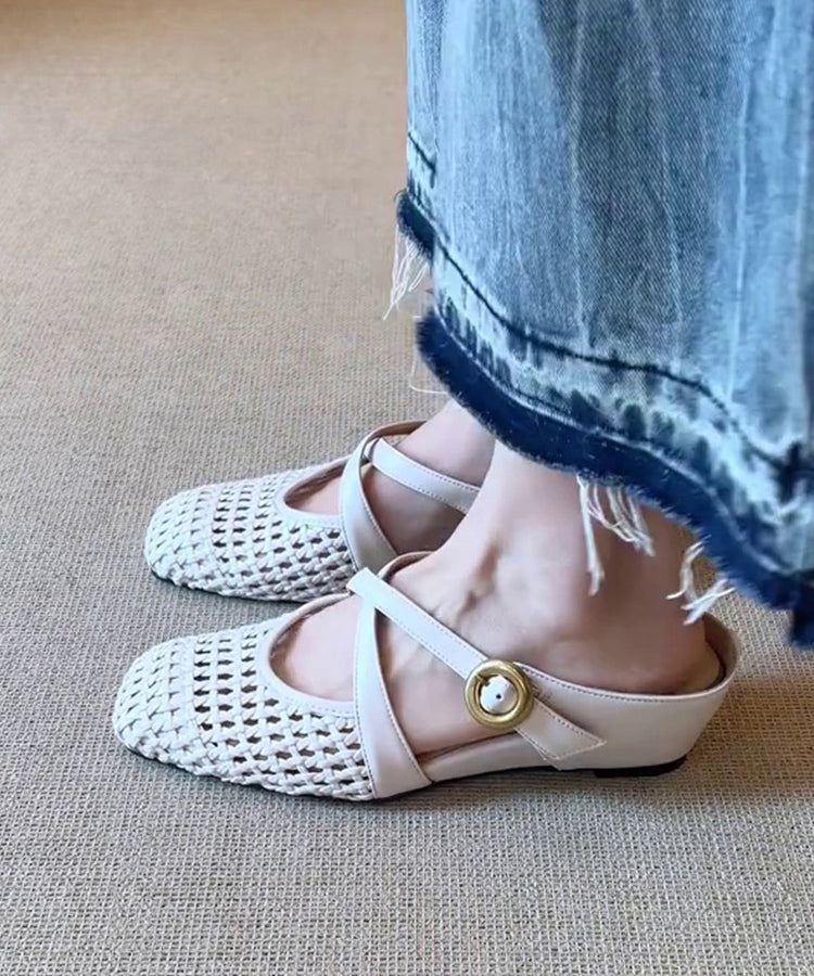 White Wedge Sheepskin Elegant Splicing Slide Sandals