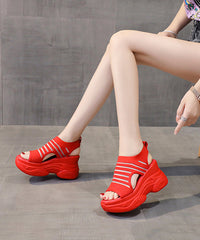 Stylish Peep Toe Splicing Red Platform Sandals Knit Fabric
