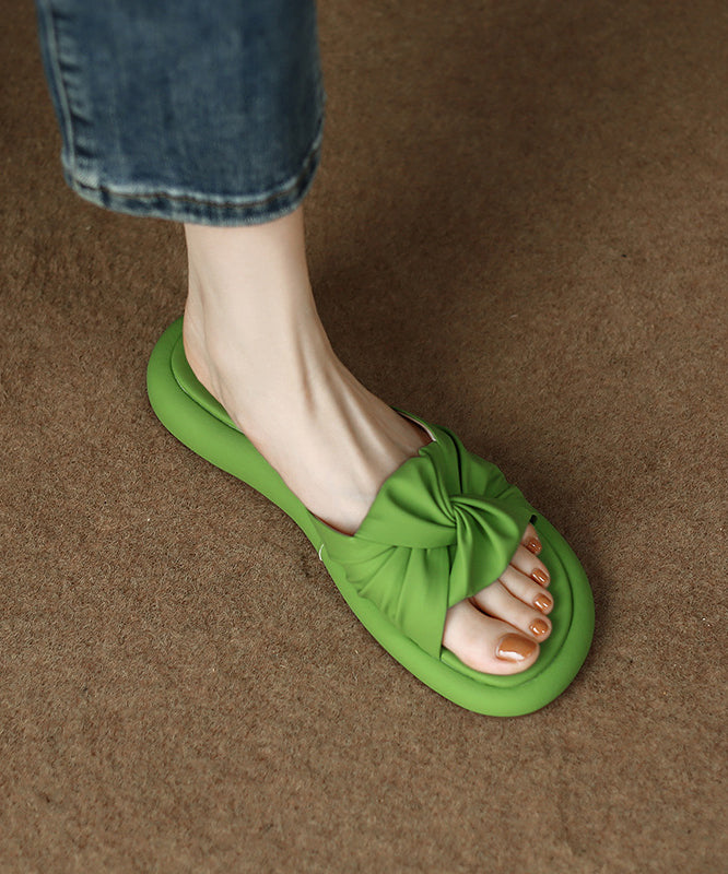Green Faux Leather Splicing Slide Sandals Peep Toe
