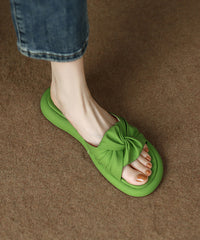 Green Faux Leather Splicing Slide Sandals Peep Toe