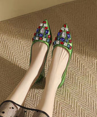 Pink Soft Comfy Pointed Toe Crystal Flat Feet Shoes