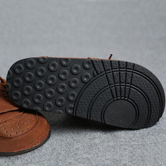 Fine Chocolate Lace Up Hollow Out Cowhide Leather Slippers