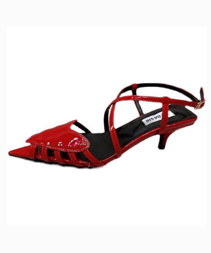 Splicing Heart Kitten Heels Sandals Red Faux Leather Pointed Toe
