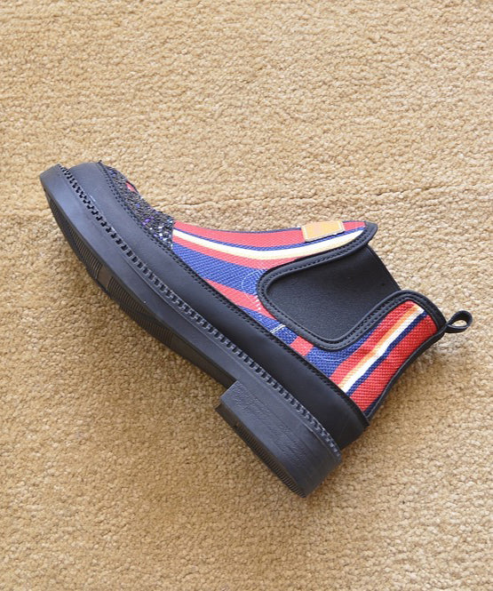 Red Denim Fabric New Splicing Ankle Boots