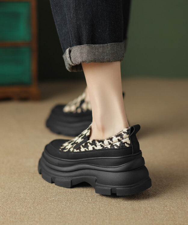 Black Versatile Splicing Platform Loafer Shoes