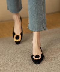 Handmade Zircon Splicing Flat Feet Shoes Black Suede