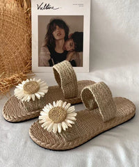 Handmade Grass Woven Flower Beach Slippers New