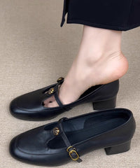 Boutique Splicing Chunky Loafer Shoes Pink Calf Buckle Strap