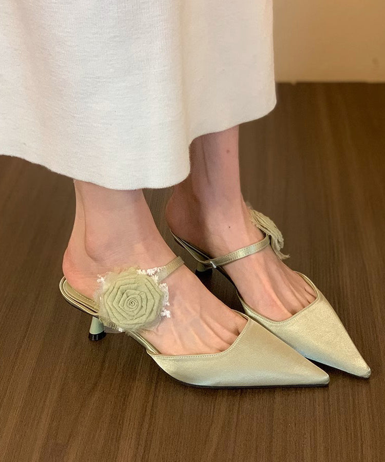 Black Floral Splicing Stiletto Slide Sandals Pointed Toe