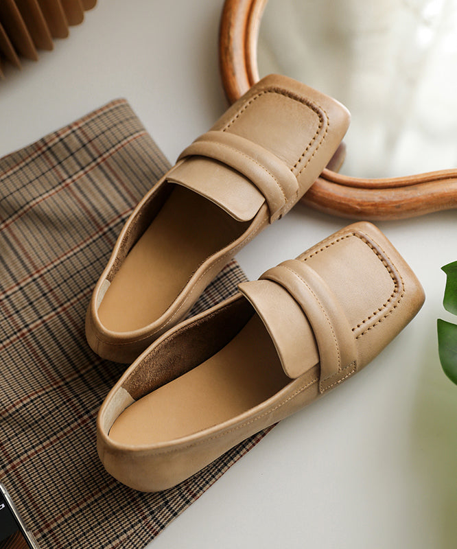 Boutique Solid Apricot Loafers Cowhide Leather Loafer Shoes
