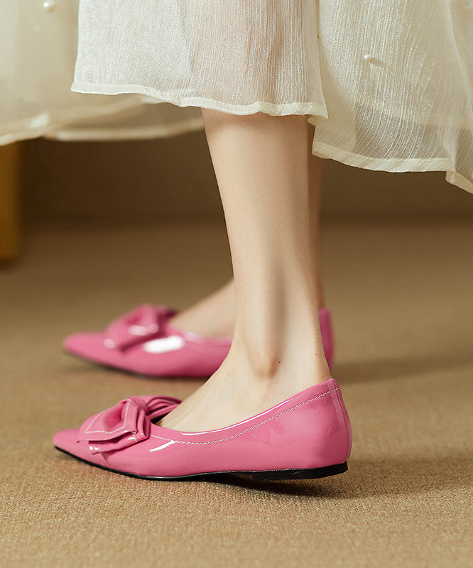 Rose Flat Shoes Pointed Toe Faux Leather Fitted Splicing Bow