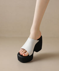 New Beige High Wedge Heels Slide Sandals Peep Toe