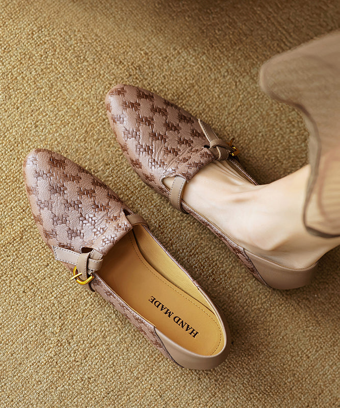 Handmade Brown Flat Feet Shoes Cowhide Leather Pointed Toe