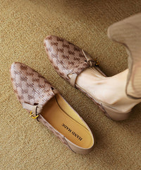 Handmade Brown Flat Feet Shoes Cowhide Leather Pointed Toe