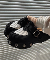 Black Love Splicing Rivet Slide Sandals