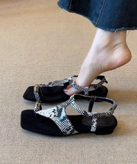 Fashion Black Faux Leather Flip Flops Flat Sandals Splicing