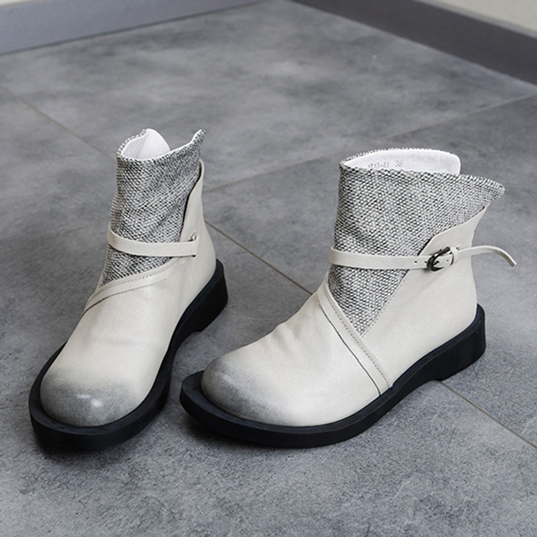 Cozy Vintage Leather Paneled Flats Martin Boots