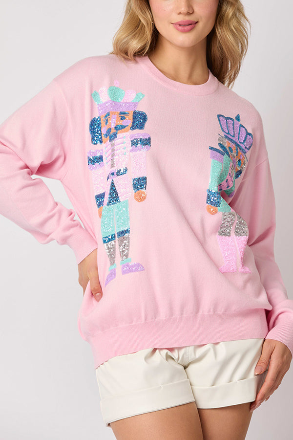 Christmas Soldier Sequined Casual Sweatshirt