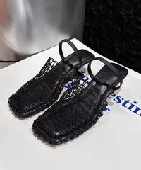 Stylish Black Splicing Wedge Hollow Out Slide Sandals