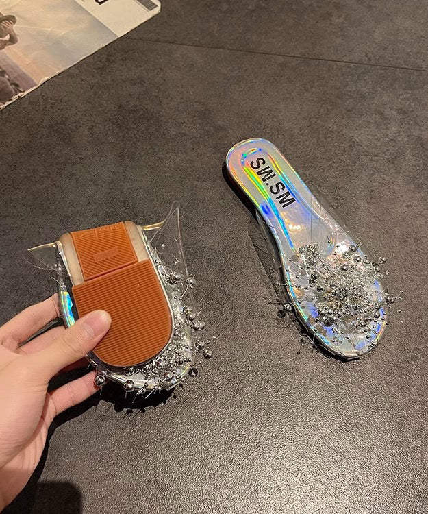 Chic White Nail Bead Splicing Clear Slide Sandals