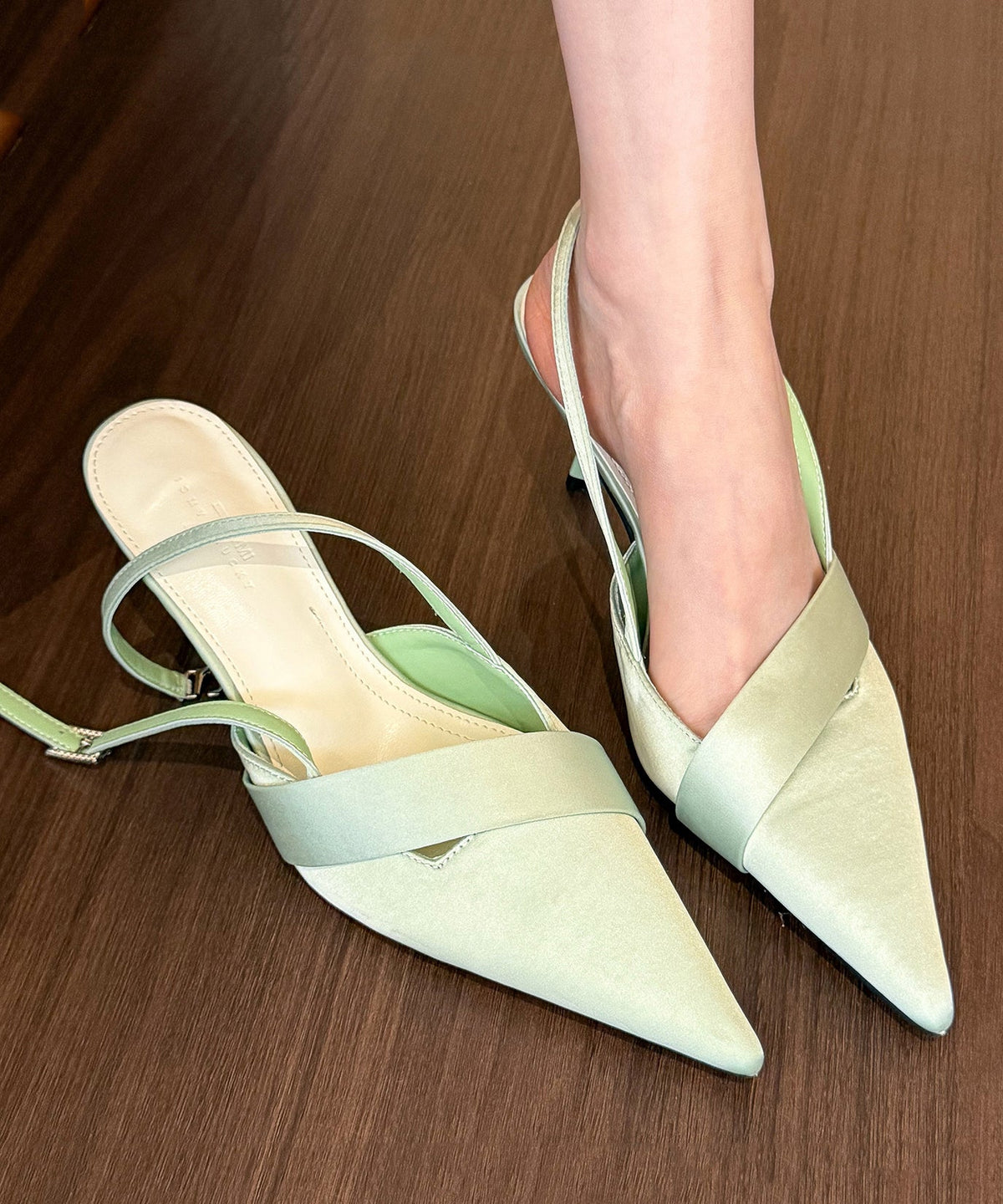 Green High Heel Sandals Satin Classy Splicing Pointed Toe