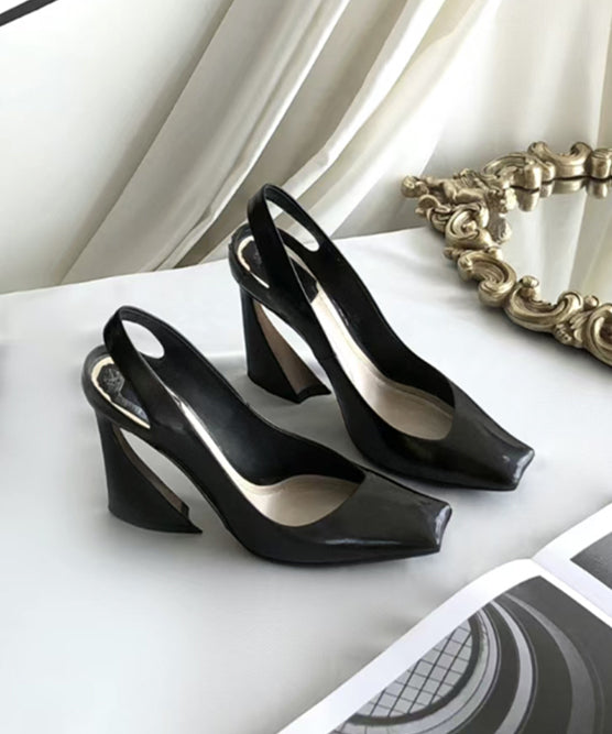 Boutique Splicing High Heel Sandals Black Sheepskin Square Toe