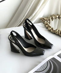 Boutique Splicing High Heel Sandals Black Sheepskin Square Toe