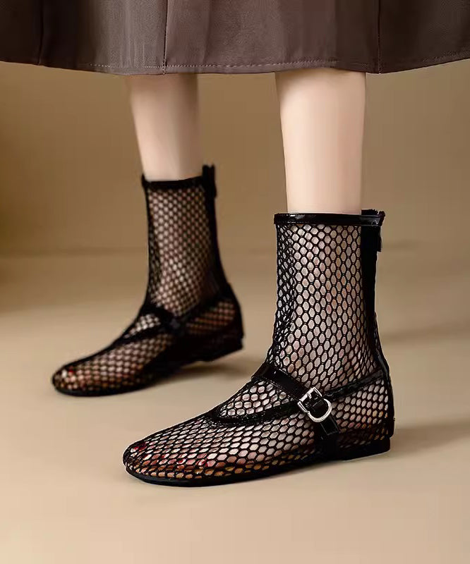 Stylish Zippered Splicing Boots Black Hollow Out Breathable Mesh