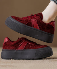 Red Suede Lace Up Splicing Flat Feet Shoes