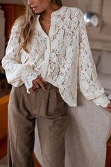 Lace Long-sleeved Casual Button-down Shirt