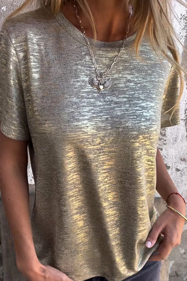 Bronzing Round Neck Short-sleeved T-shirt