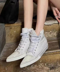 White Pointed Toe High Top Board Shoes Lace Up