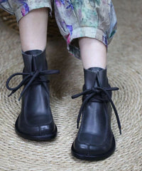 Cross Strap Splicing Boots Brown Soft Cowhide Leather