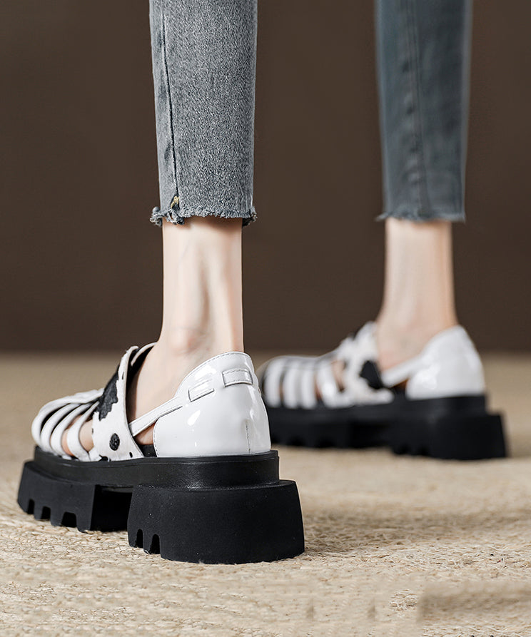 Platform Black Leopard Roman Sandals Hollow Out Design