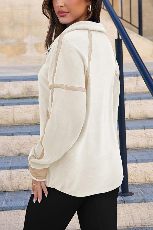 Color-blocked Trim Loose Casual Pocket Sweatshirt